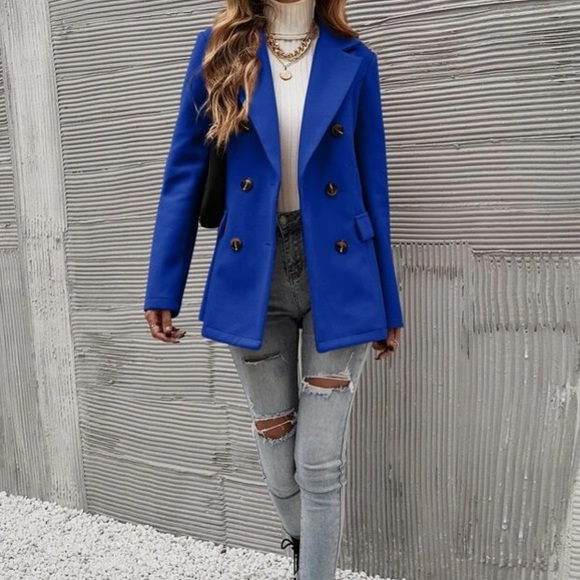 Classic Red Double Breast Button Up Jacket Coat - Picture 15 of 16